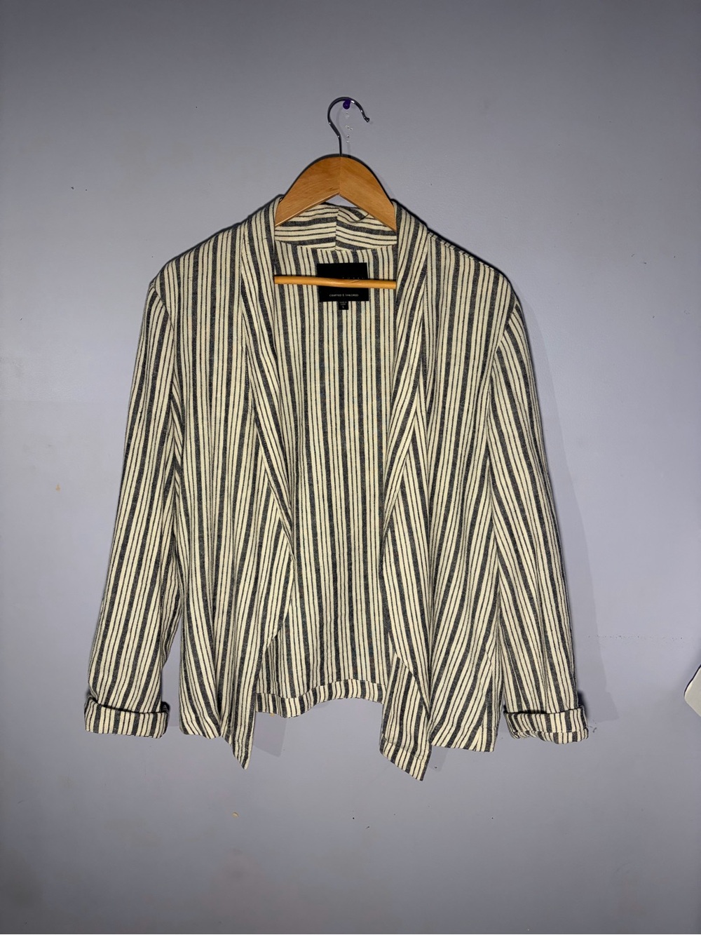 Sanctuary Cream and Navy Striped Open-Front Blazer/Cardigan